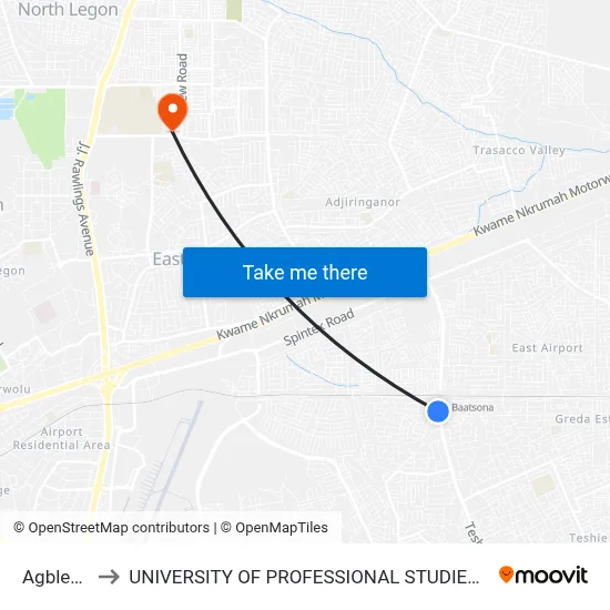 Agblezah to UNIVERSITY OF PROFESSIONAL STUDIES (UPSA) map