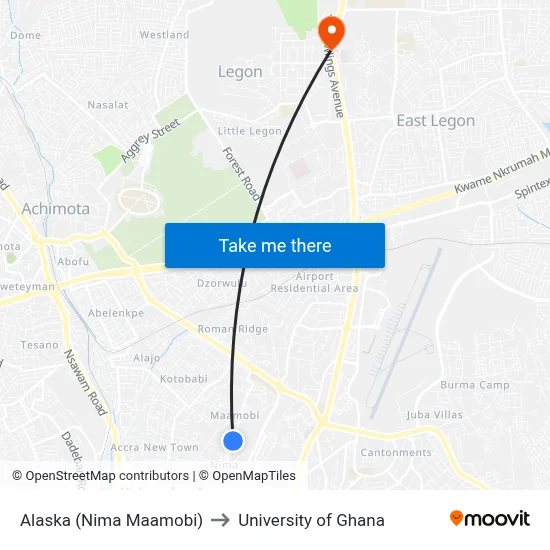 Alaska (Nima Maamobi) to University of Ghana map