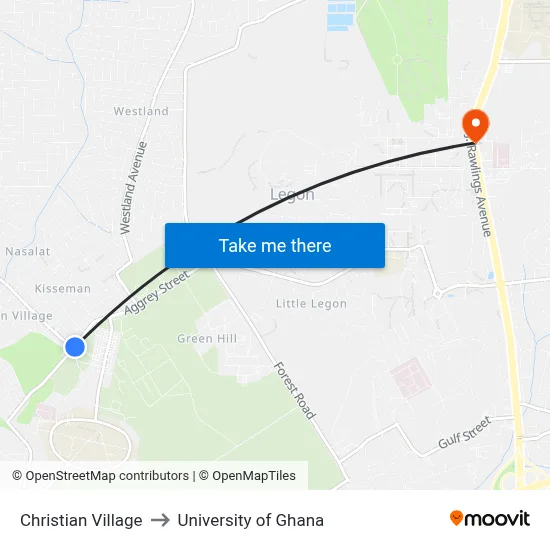 Christian Village to University of Ghana map