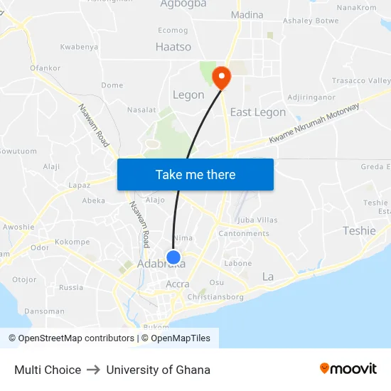 Multi Choice to University of Ghana map