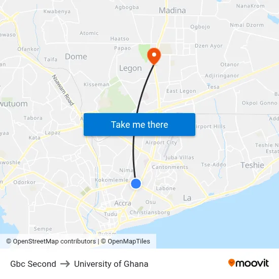 Gbc Second to University of Ghana map