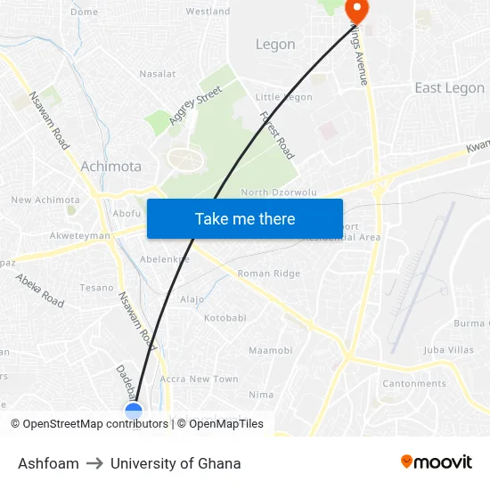 Ashfoam to University of Ghana map