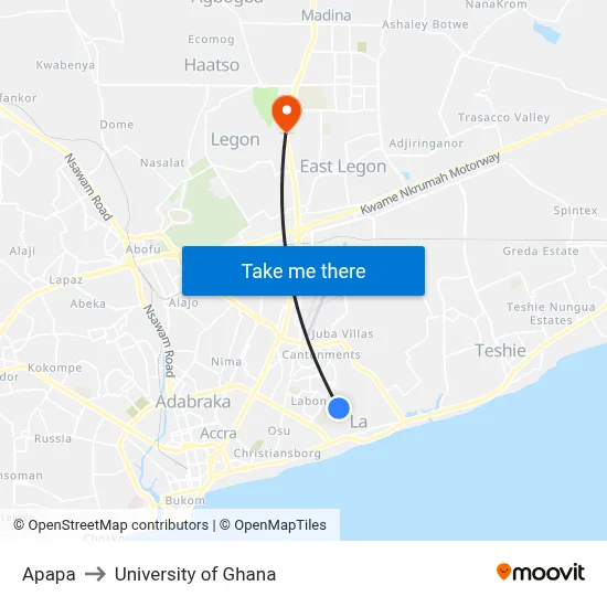 Apapa to University of Ghana map