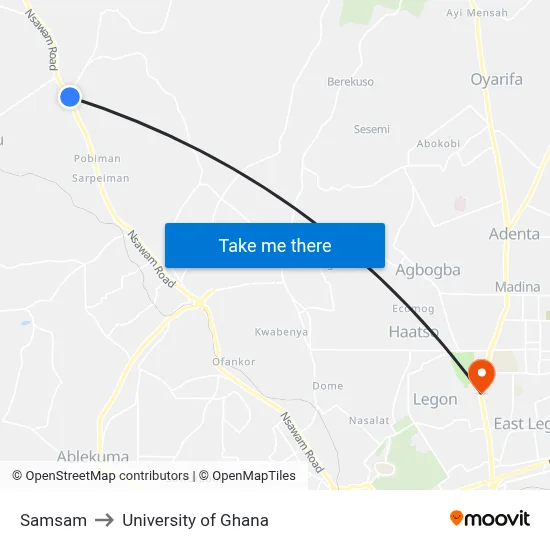 Samsam to University of Ghana map
