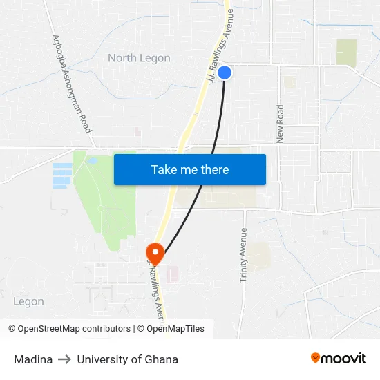 Madina to University of Ghana map