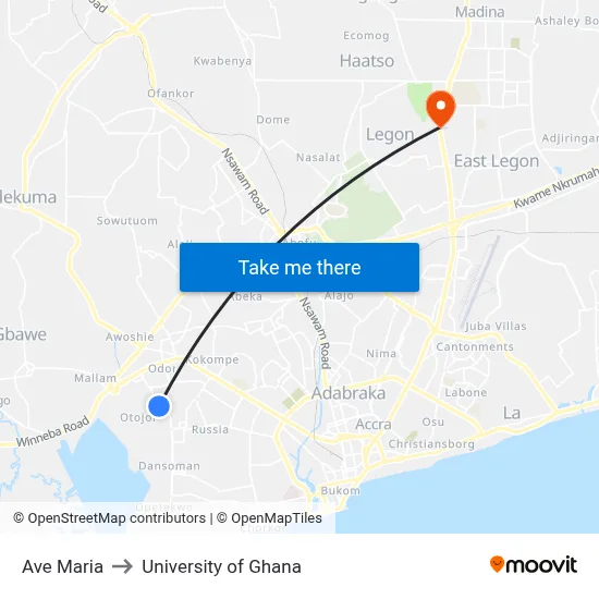 Ave Maria to University of Ghana map