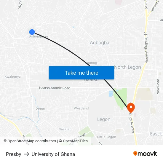 Presby to University of Ghana map