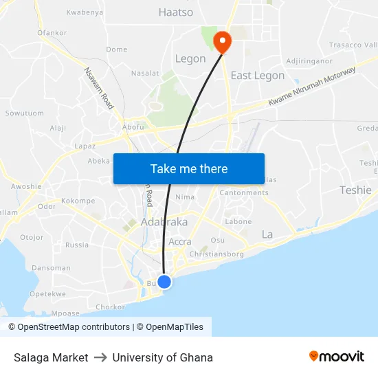 Salaga Market to University of Ghana map