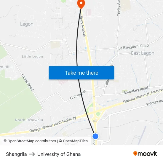 Shangrila to University of Ghana map