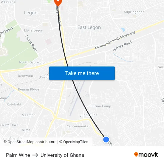 Palm Wine to University of Ghana map