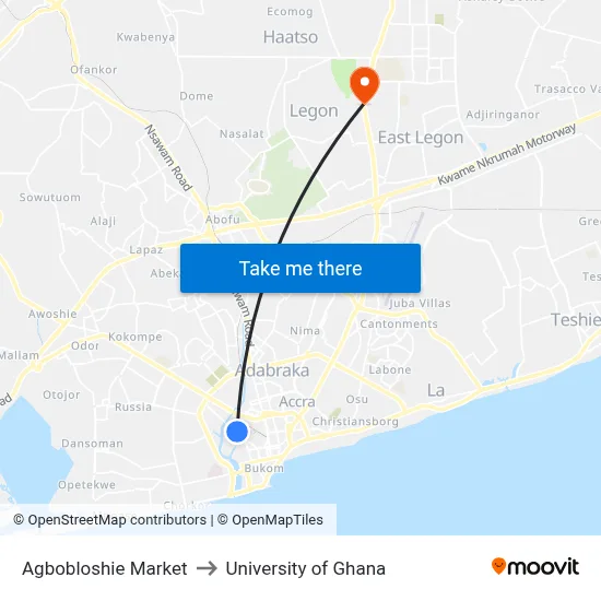 Agbobloshie Market to University of Ghana map