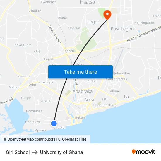 Girl School to University of Ghana map