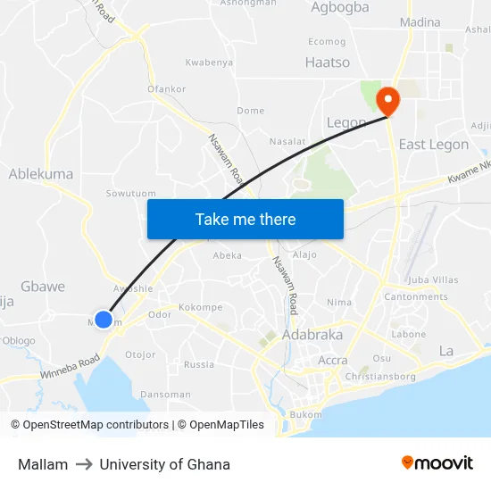Mallam to University of Ghana map