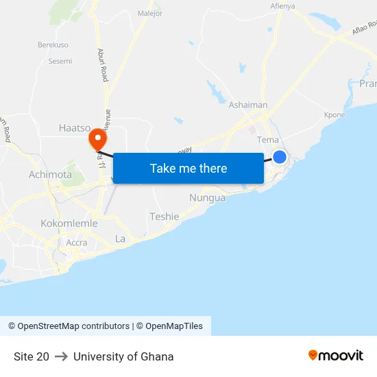 Site 20 to University of Ghana map