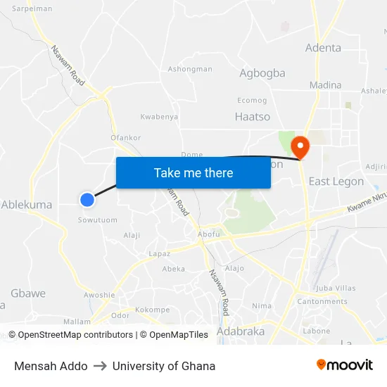 Mensah Addo to University of Ghana map