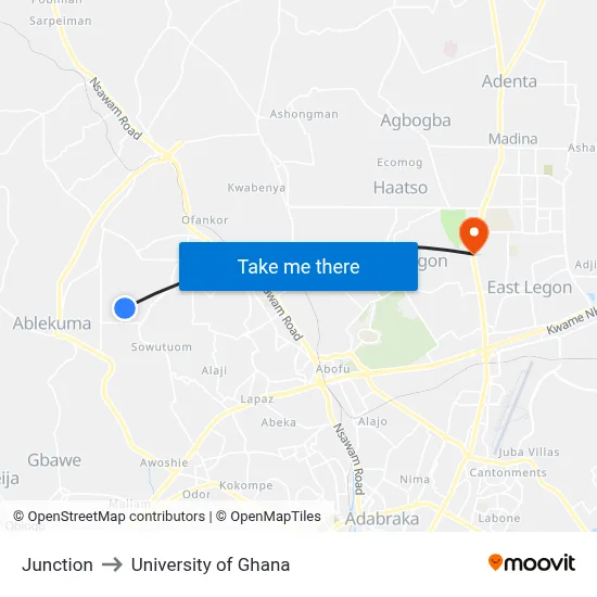 Junction to University of Ghana map