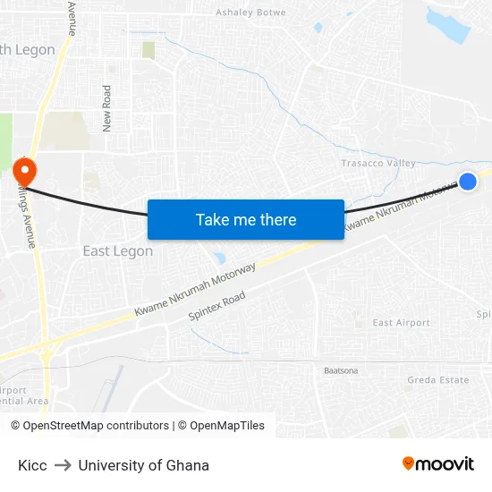 Kicc to University of Ghana map