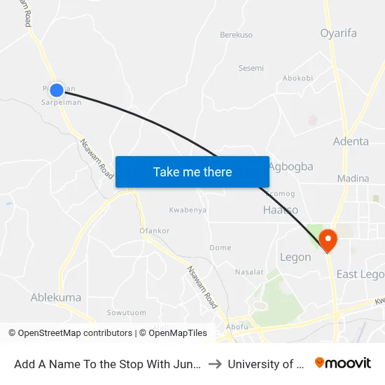 Add A Name To the Stop With Junglebus App to University of Ghana map