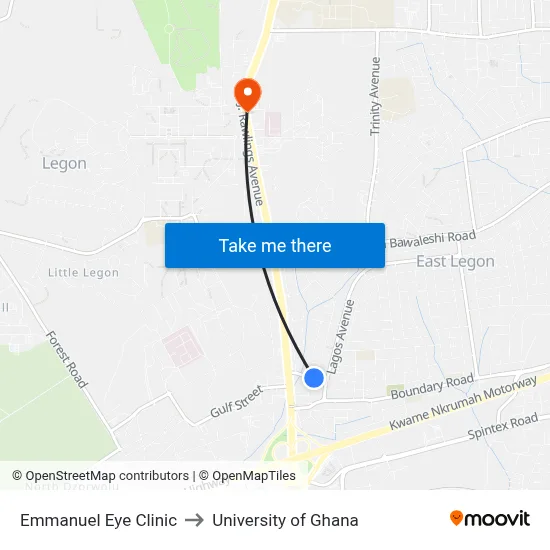 Emmanuel Eye Clinic to University of Ghana map