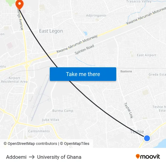 Addoemi to University of Ghana map