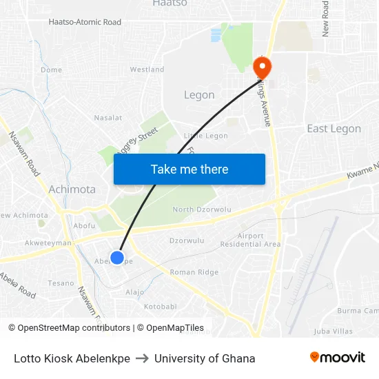 Lotto Kiosk Abelenkpe to University of Ghana map