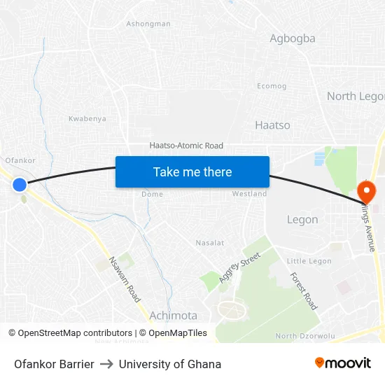 Ofankor Barrier to University of Ghana map