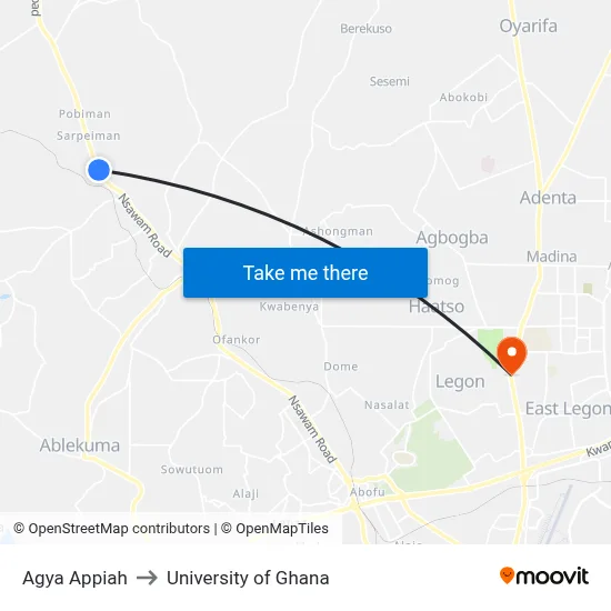 Agya Appiah to University of Ghana map