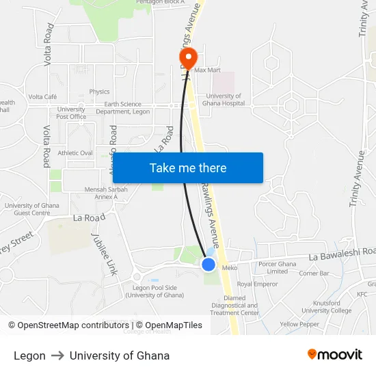Legon to University of Ghana map