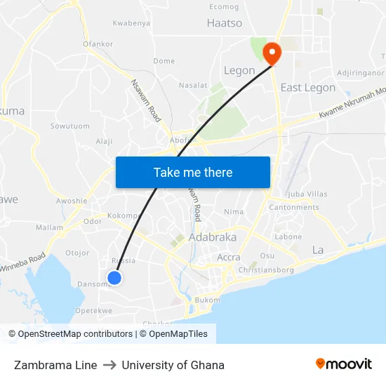 Zambrama Line to University of Ghana map