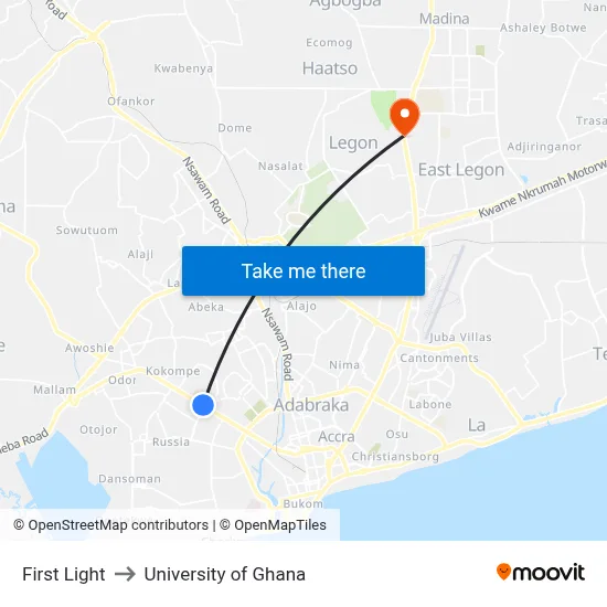 First Light to University of Ghana map