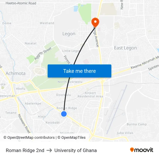 Roman Ridge 2nd to University of Ghana map