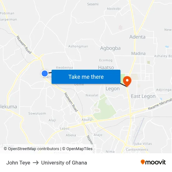 John Teye to University of Ghana map
