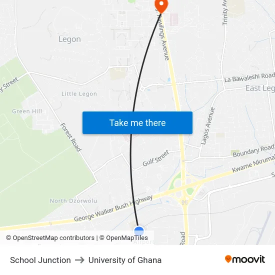 School Junction to University of Ghana map
