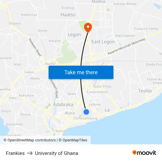 Frankies to University of Ghana map