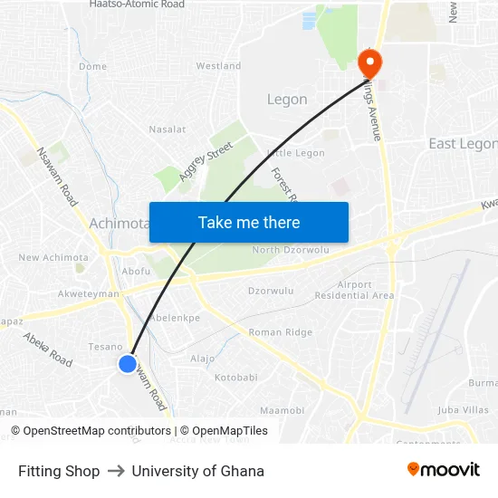 Fitting Shop to University of Ghana map