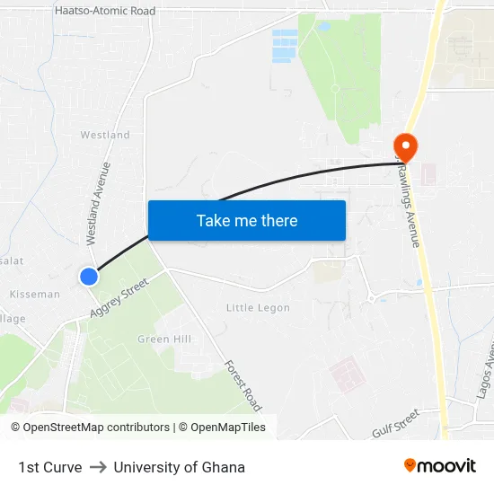 1st Curve to University of Ghana map