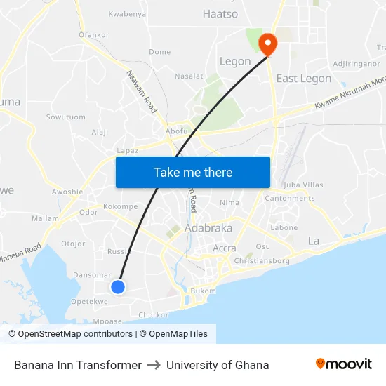 Banana Inn Transformer to University of Ghana map