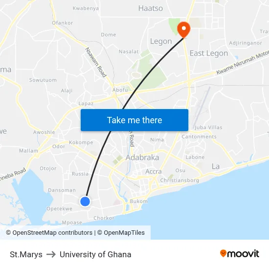 St.Marys to University of Ghana map