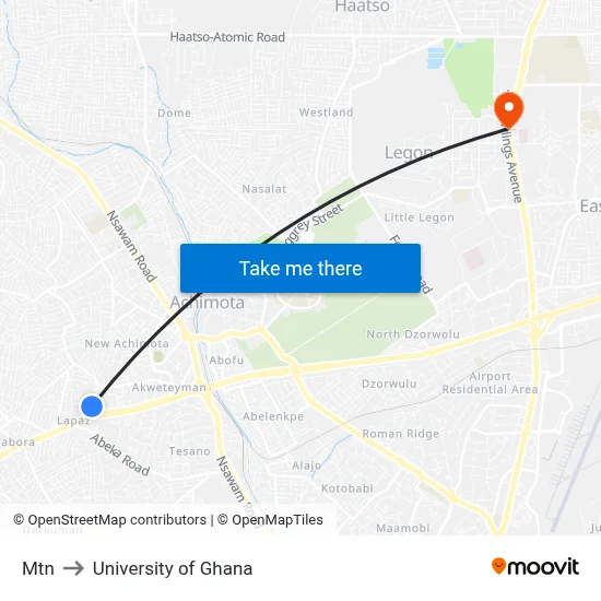 Mtn to University of Ghana map