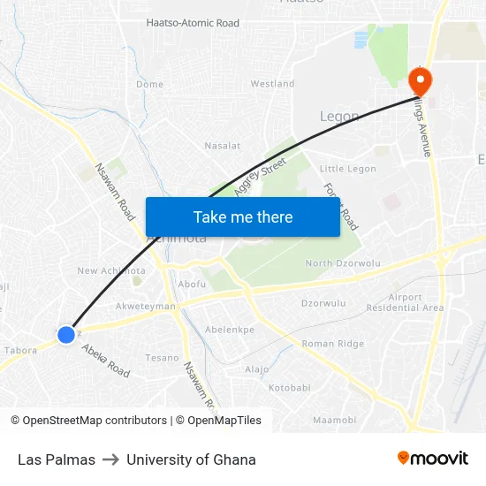 Las Palmas to University of Ghana map
