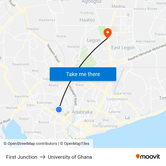First Junction to University of Ghana map