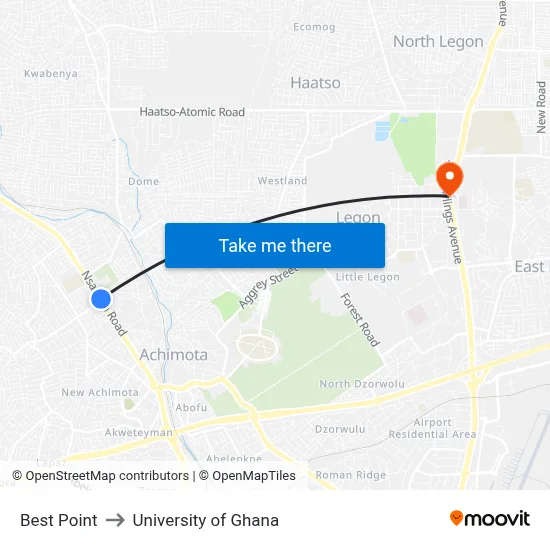 Best Point to University of Ghana map