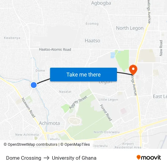Dome Crossing to University of Ghana map