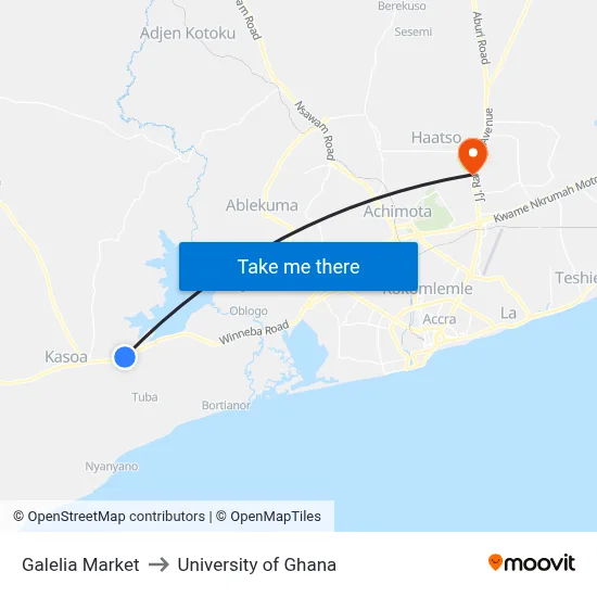 Galelia Market to University of Ghana map