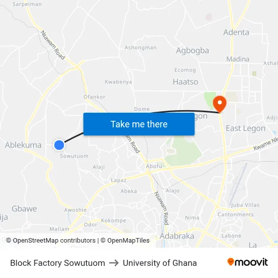 Block Factory Sowutuom to University of Ghana map