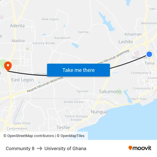 Community 8 to University of Ghana map