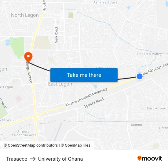 Trasacco to University of Ghana map