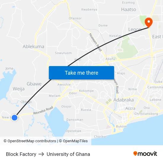 Block Factory to University of Ghana map