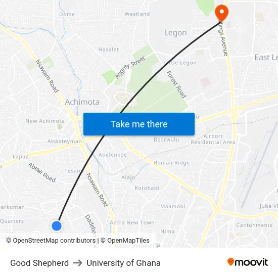 Good Shepherd to University of Ghana map