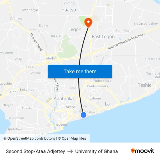 Second Stop/Ataa Adjettey to University of Ghana map
